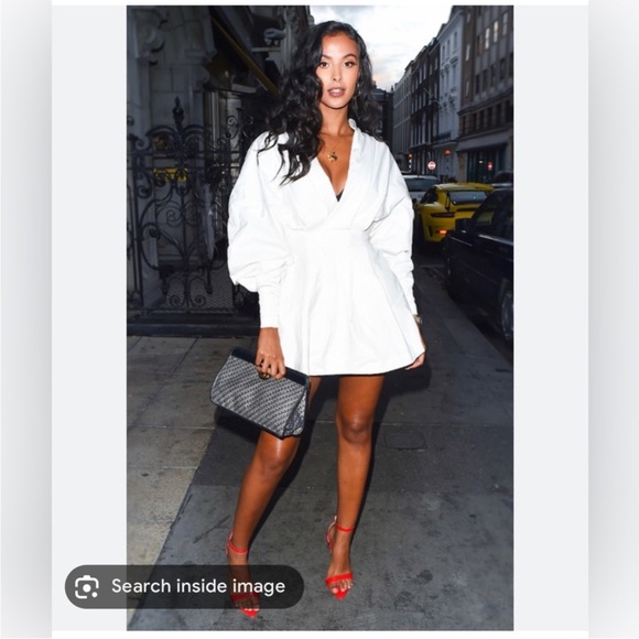 ZARA V-Neck Crossed pleated White mini cotton long sleeve Shirt Dress XS NWT - Picture 2 of 16